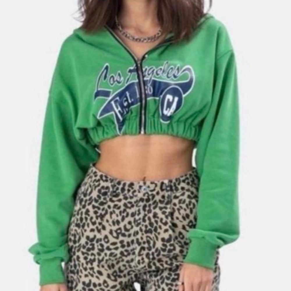 Adika LA Cropped Green Zip-Up Hoodie